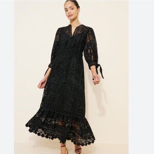 Farm Rio Black Morada Boa Guipure Dress